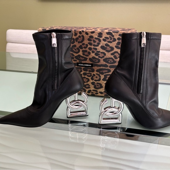 Authentic Dolce & Gabbana Black Heeled Boots with Silver Accent - Picture 7 of 10